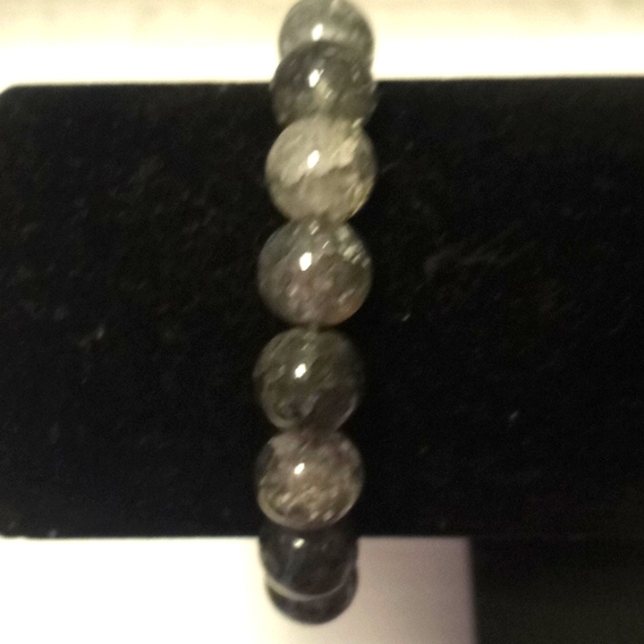 Gray Crackled Agate 10 MM Bead Stretch Bracelet - Picture 5 of 8